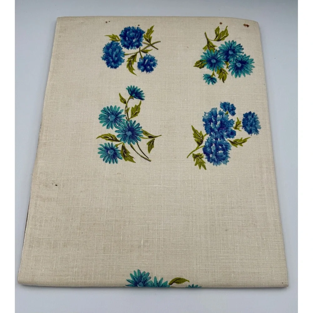 Vintage 1940/50s Victory Linen Tea Set Blue Carnations Tablecloth 4 Napkins New